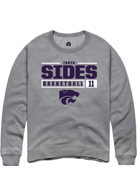 Taryn Sides Rally Mens Grey K-State Wildcats NIL Stacked Box Crew Sweatshirt