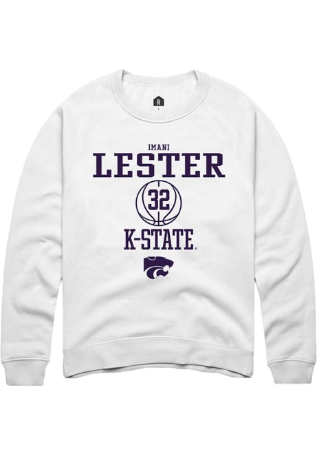 Imani Lester Rally Mens White K-State Wildcats NIL Sport Icon Crew Sweatshirt