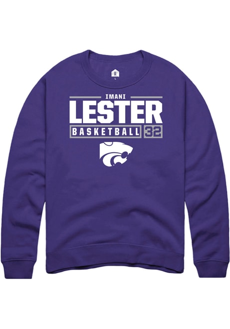Imani Lester Rally Mens Purple K-State Wildcats NIL Stacked Box Crew Sweatshirt