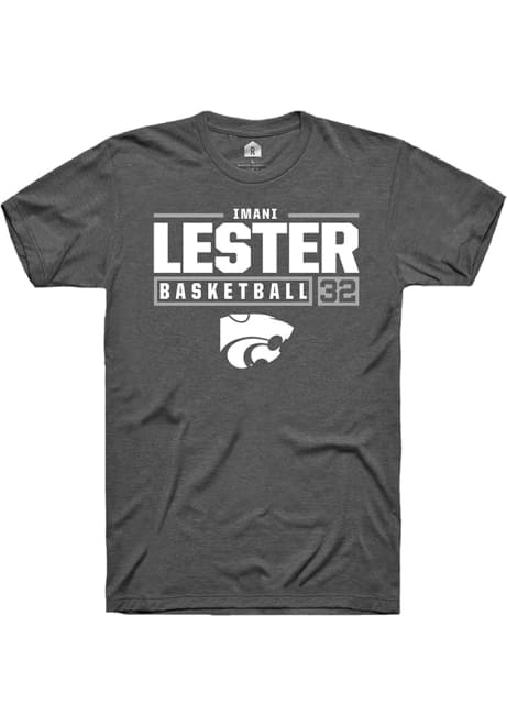 Imani Lester Grey K-State Wildcats NIL Stacked Box Short Sleeve T Shirt