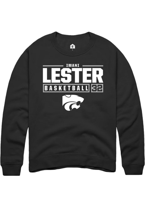 Imani Lester Rally Mens Black K-State Wildcats NIL Stacked Box Crew Sweatshirt