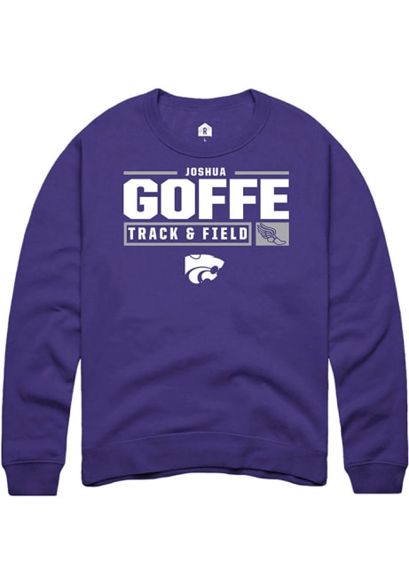 Joshua Goffe Rally Mens Purple K-State Wildcats NIL Stacked Box Crew Sweatshirt