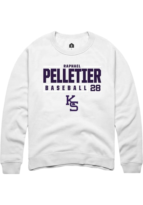 Raphael Pelletier Rally Mens White K-State Wildcats NIL Stacked Box Crew Sweatshirt