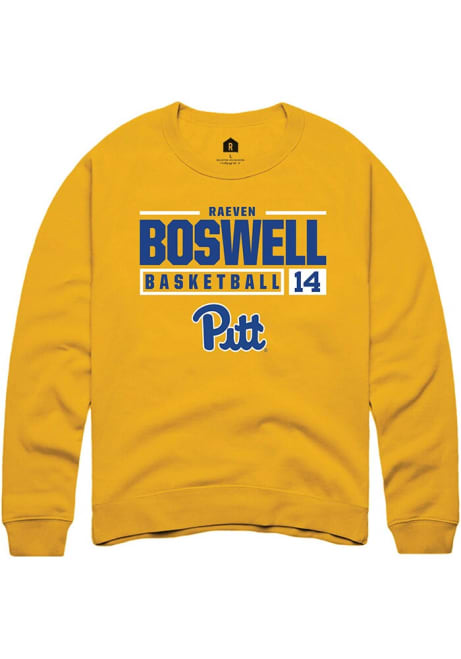 Raeven Boswell Rally Mens Gold Pitt Panthers NIL Stacked Box Crew Sweatshirt