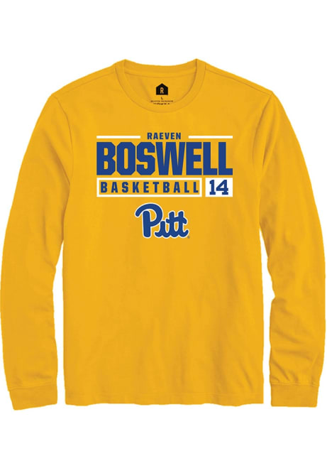 Raeven Boswell Rally Mens Gold Pitt Panthers NIL Stacked Box Tee