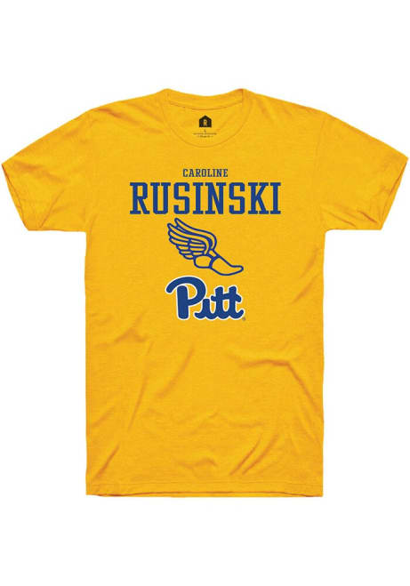 Caroline Rusinski Gold Pitt Panthers NIL Sport Icon Track Short Sleeve T Shirt