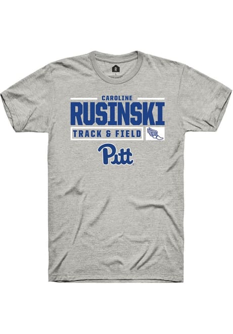 Caroline Rusinski Ash Pitt Panthers NIL Stacked Box Track Short Sleeve T Shirt