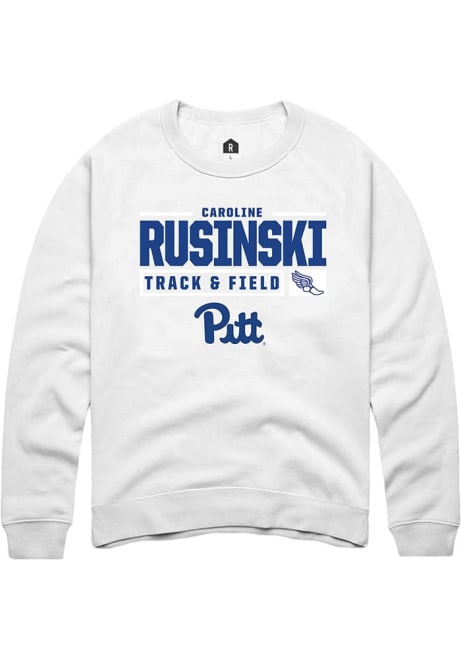 Caroline Rusinski Rally Mens White Pitt Panthers NIL Stacked Box Track Crew Sweatshirt