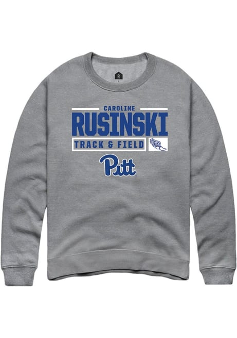 Caroline Rusinski Rally Mens Graphite Pitt Panthers NIL Stacked Box Track Crew Sweatshirt