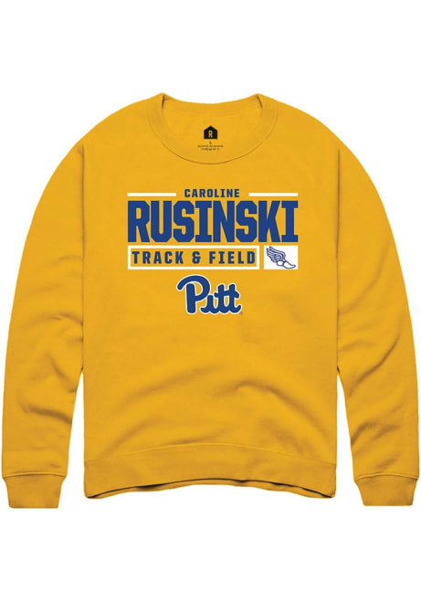 Caroline Rusinski Rally Mens Gold Pitt Panthers NIL Stacked Box Track Crew Sweatshirt