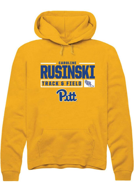 Caroline Rusinski Rally Mens Gold Pitt Panthers NIL Stacked Box Track Hooded Sweatshirt