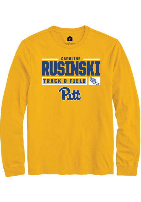 Caroline Rusinski Rally Mens Gold Pitt Panthers NIL Stacked Box Track Tee