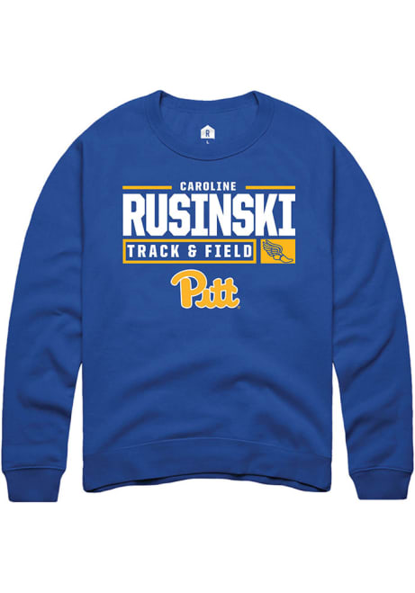 Caroline Rusinski Rally Mens Blue Pitt Panthers NIL Stacked Box Track Crew Sweatshirt