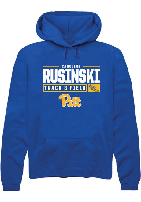 Caroline Rusinski Rally Mens Blue Pitt Panthers NIL Stacked Box Track Hooded Sweatshirt