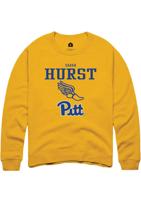 Sarah Hurst Rally Mens Gold Pitt Panthers NIL Sport Icon Track Crew Sweatshirt