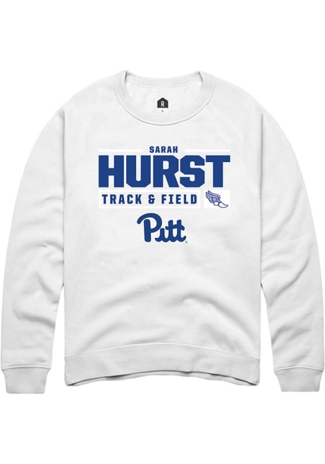 Sarah Hurst Rally Mens White Pitt Panthers NIL Stacked Box Track Crew Sweatshirt