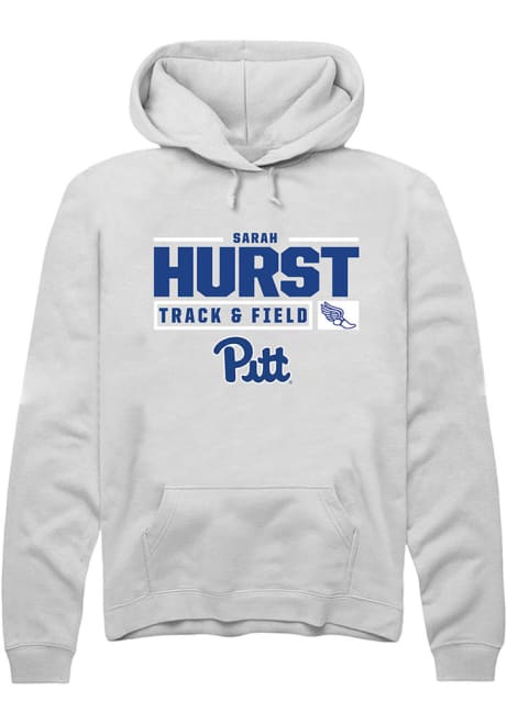 Sarah Hurst Rally Mens White Pitt Panthers NIL Stacked Box Track Hooded Sweatshirt