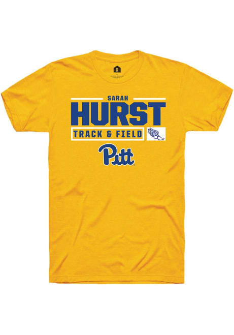 Sarah Hurst Gold Pitt Panthers NIL Stacked Box Track Short Sleeve T Shirt