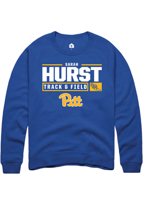 Sarah Hurst Rally Mens Blue Pitt Panthers NIL Stacked Box Track Crew Sweatshirt