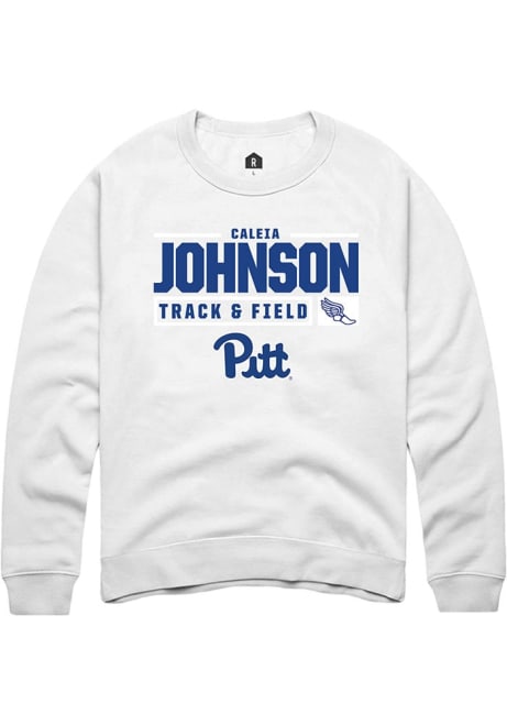 Caleia Johnson Rally Mens White Pitt Panthers NIL Stacked Box Crew Sweatshirt