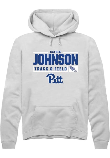 Caleia Johnson Rally Mens White Pitt Panthers NIL Stacked Box Hooded Sweatshirt