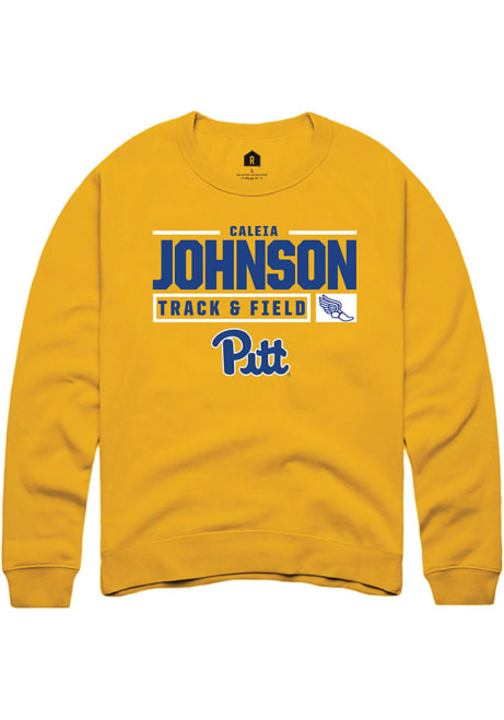 Caleia Johnson Rally Mens Gold Pitt Panthers NIL Stacked Box Crew Sweatshirt