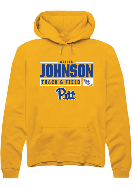 Caleia Johnson Rally Mens Gold Pitt Panthers NIL Stacked Box Hooded Sweatshirt