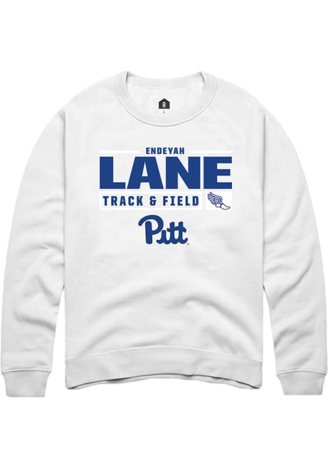 Endeyah Lane Rally Mens White Pitt Panthers NIL Stacked Box Crew Sweatshirt