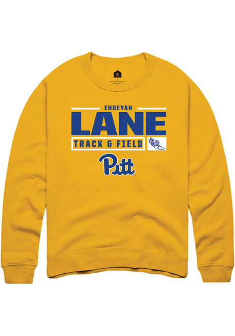 Endeyah Lane Rally Mens Gold Pitt Panthers NIL Stacked Box Crew Sweatshirt