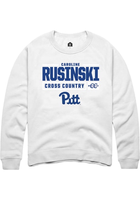 Caroline Rusinski Rally Mens White Pitt Panthers NIL Stacked Box Crew Sweatshirt