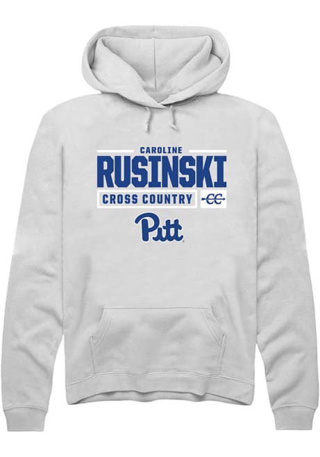 Caroline Rusinski Rally Mens White Pitt Panthers NIL Stacked Box Hooded Sweatshirt