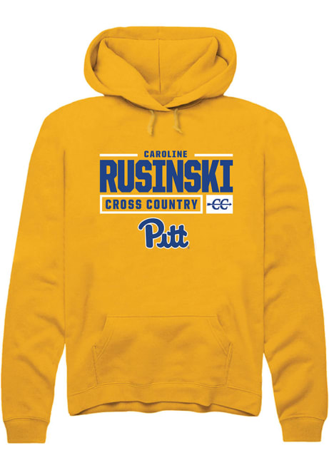 Caroline Rusinski Rally Mens Gold Pitt Panthers NIL Stacked Box Hooded Sweatshirt