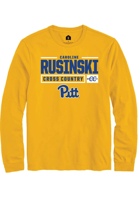 Caroline Rusinski Rally Mens Gold Pitt Panthers NIL Stacked Box Tee