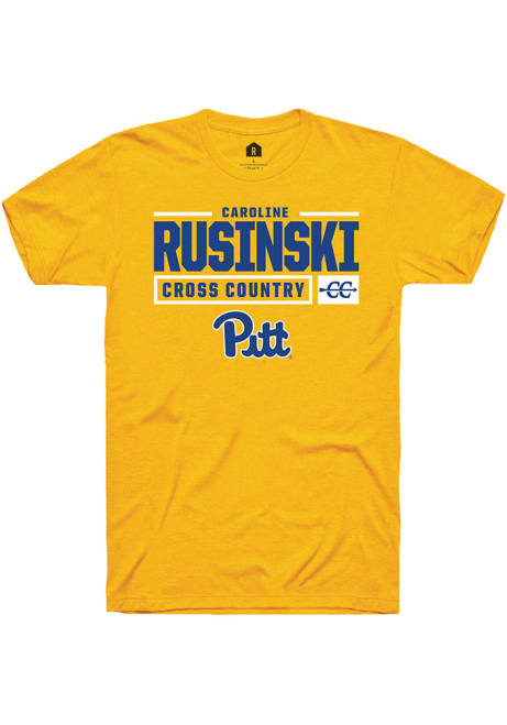 Caroline Rusinski Gold Pitt Panthers NIL Stacked Box Short Sleeve T Shirt