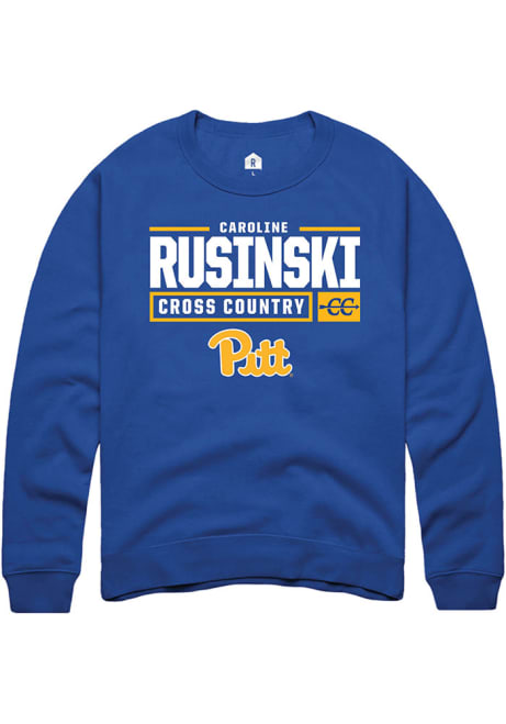 Caroline Rusinski Rally Mens Blue Pitt Panthers NIL Stacked Box Crew Sweatshirt