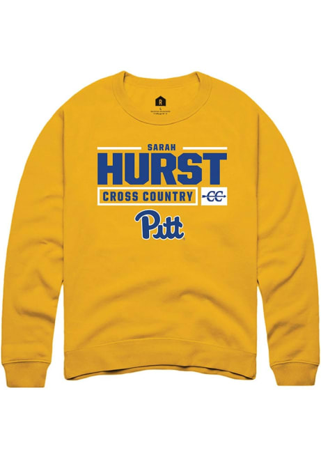 Sarah Hurst Rally Mens Gold Pitt Panthers NIL Stacked Box Crew Sweatshirt