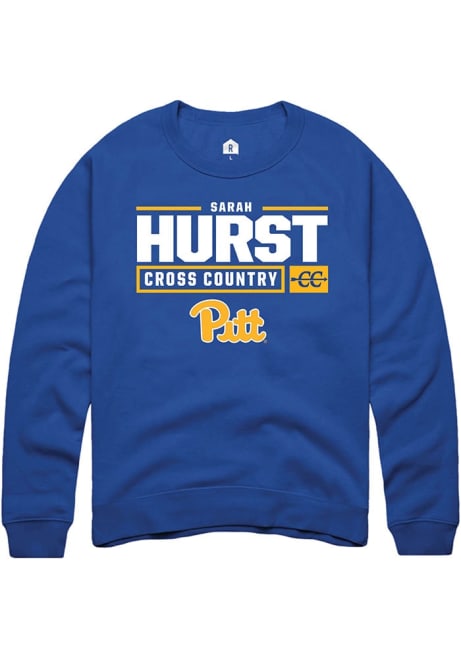 Sarah Hurst Rally Mens Blue Pitt Panthers NIL Stacked Box Crew Sweatshirt