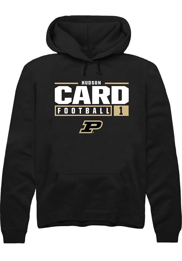 Hudson Card Rally Mens Black Purdue Boilermakers NIL Stacked Box Hooded Sweatshirt