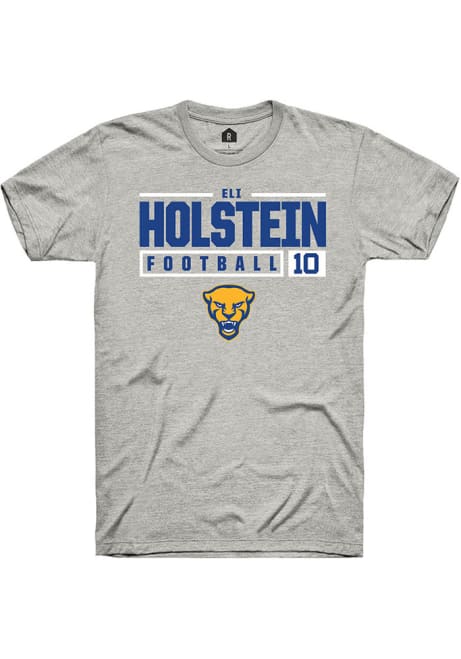 Eli Holstein Ash Pitt Panthers NIL Stacked Box Short Sleeve T Shirt