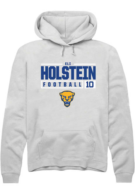 Eli Holstein Rally Mens White Pitt Panthers NIL Stacked Box Hooded Sweatshirt