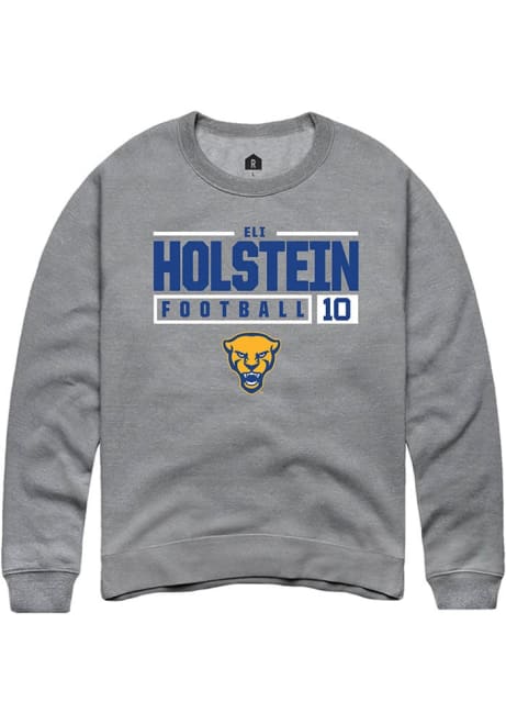 Eli Holstein Rally Mens Graphite Pitt Panthers NIL Stacked Box Crew Sweatshirt