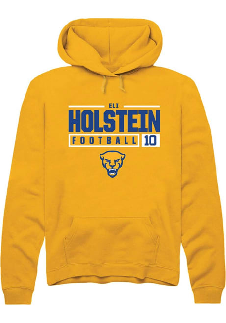 Eli Holstein Rally Mens Gold Pitt Panthers NIL Stacked Box Hooded Sweatshirt