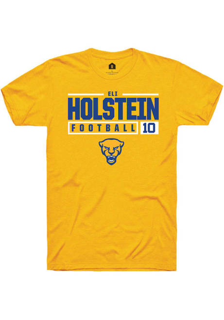 Eli Holstein Gold Pitt Panthers NIL Stacked Box Short Sleeve T Shirt