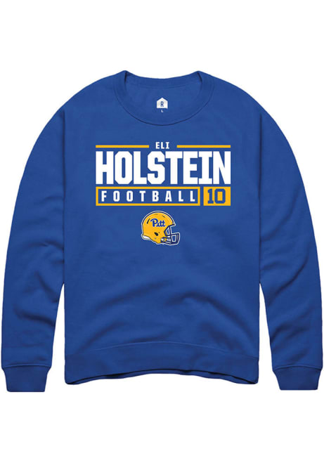 Eli Holstein Rally Mens Blue Pitt Panthers NIL Stacked Box Crew Sweatshirt