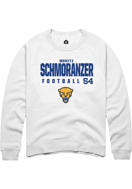 Moritz Schmoranzer Rally Mens White Pitt Panthers NIL Stacked Box Crew Sweatshirt