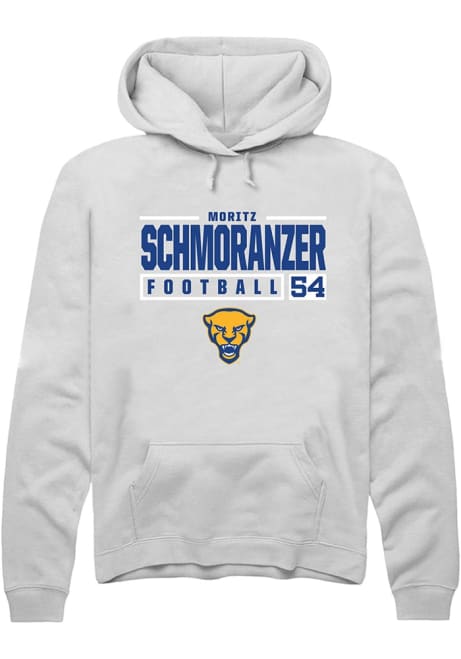 Moritz Schmoranzer Rally Mens White Pitt Panthers NIL Stacked Box Hooded Sweatshirt