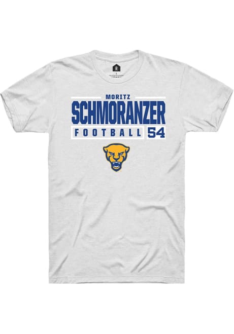 Moritz Schmoranzer White Pitt Panthers NIL Stacked Box Short Sleeve T Shirt