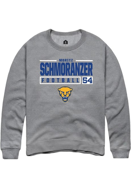 Moritz Schmoranzer Rally Mens Graphite Pitt Panthers NIL Stacked Box Crew Sweatshirt