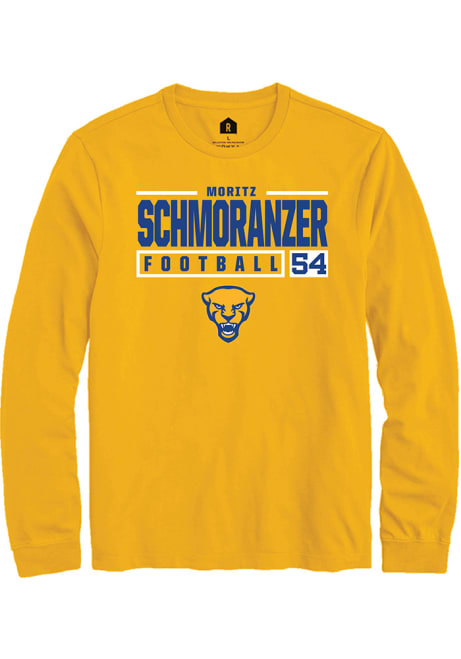 Moritz Schmoranzer Rally Mens Gold Pitt Panthers NIL Stacked Box Tee