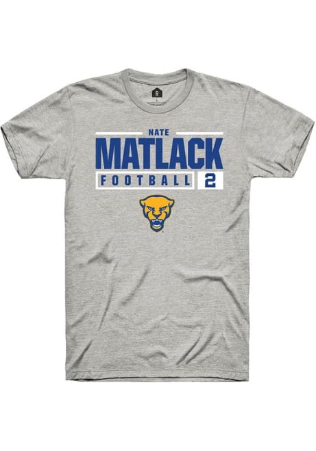 Nate Matlack Ash Pitt Panthers NIL Stacked Box Short Sleeve T Shirt